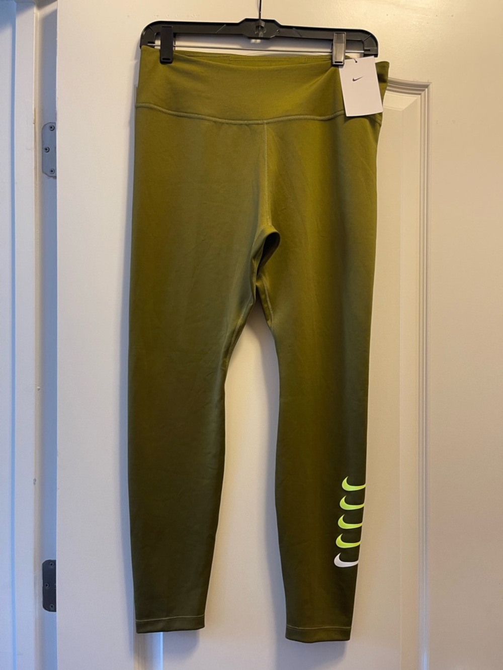 Nike Olive Green Kids' Leggings with Neon Swoosh Stack